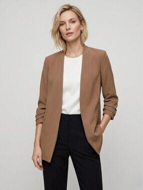 Aritzia Babaton Tan 3/4 Ruched Sleeve Blazer, Size: 2